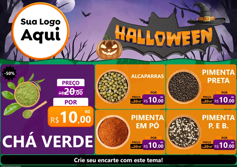 Modelo de Encarte para Encarte A4 Horizontal com o tema Halloween para Produtos Naturais