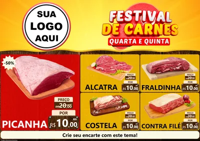 Modelo de Encarte para Encarte A4 Horizontal com o tema Festival de Carnes - Quarta e Quinta para Açougue