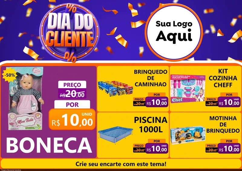 Modelo de Encarte para Encarte A4 Horizontal com o tema Dia do Cliente para Brinquedos