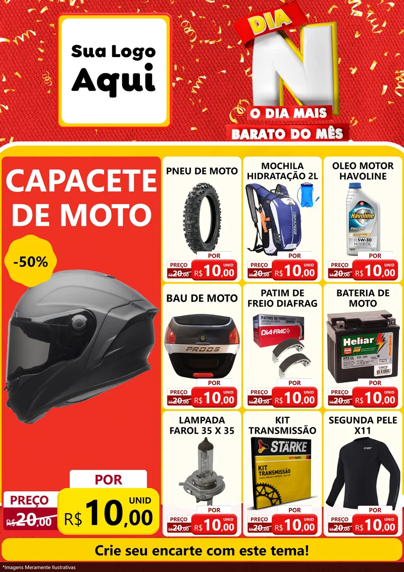 Modelo de Encarte para Encarte A4 Vertical com o tema Dia N o Dia Mais Barato do Mês para Moto peças