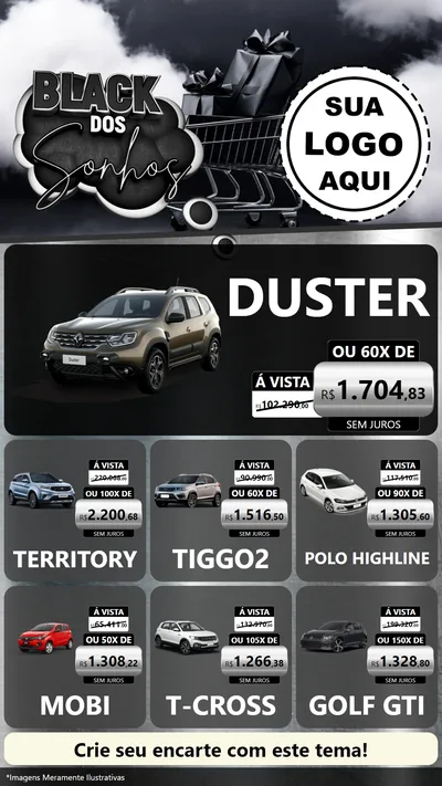 Modelo de Rede Social para Stories com o tema Black dos Sonhos para Concessionaria de Carros