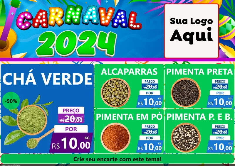 Modelo de Encarte para Encarte A4 Horizontal com o tema Carnaval 2027 para Produtos Naturais