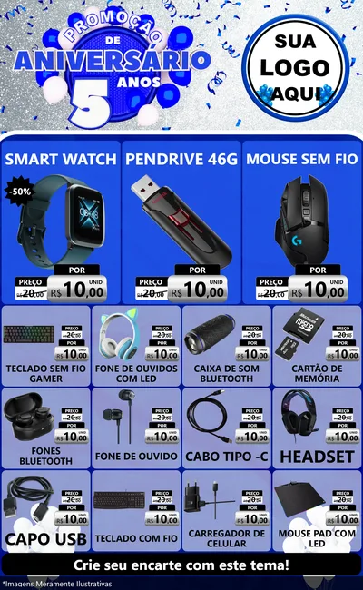 Modelo de Encarte para Encarte Grande com o tema Promoção de Aniversário - 5 Anos para Informática