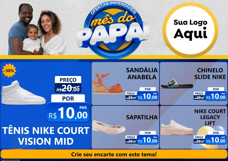 Modelo de Encarte para Encarte A4 Horizontal com o tema Ofertas Imperdíveis Mês Do Papai para Calçados