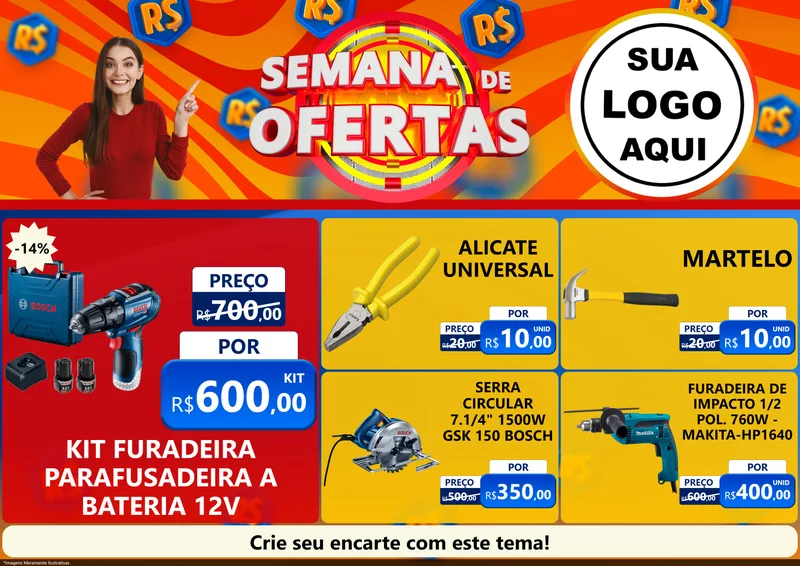 Modelo de Encarte para Encarte A4 Horizontal com o tema Semana de Ofertas para Maquinas e Ferramentas