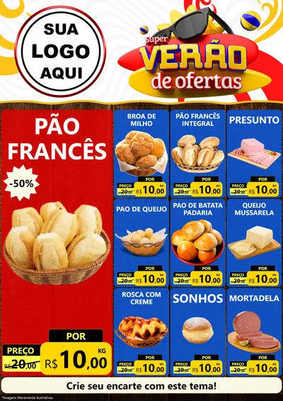 Modelo de Encarte para Encarte A4 Vertical com o tema Super Verão de Ofertas para Padaria