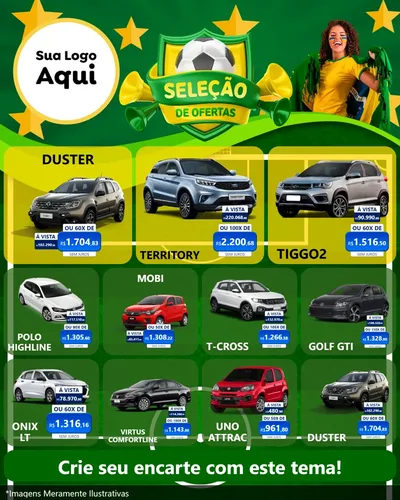 Modelo de Rede Social para Feed Instagram com o tema Seleção de Ofertas - Copa para Concessionaria de Carros