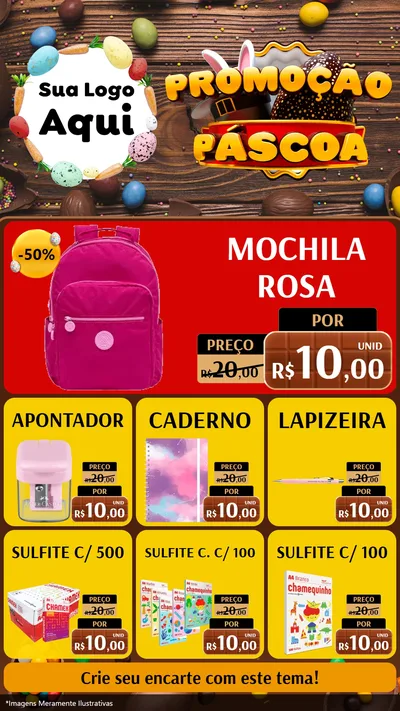 Modelo de Rede Social para Stories com o tema Promoção Páscoa para Papelaria