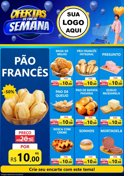 Modelo de Encarte para Encarte A4 Vertical com o tema Ofertas de Fim de Semana para Padaria