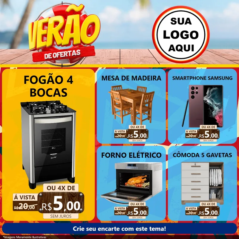 Modelo de Rede Social para Feed Facebook com o tema Verão de Ofertas para Móveis e Eletro