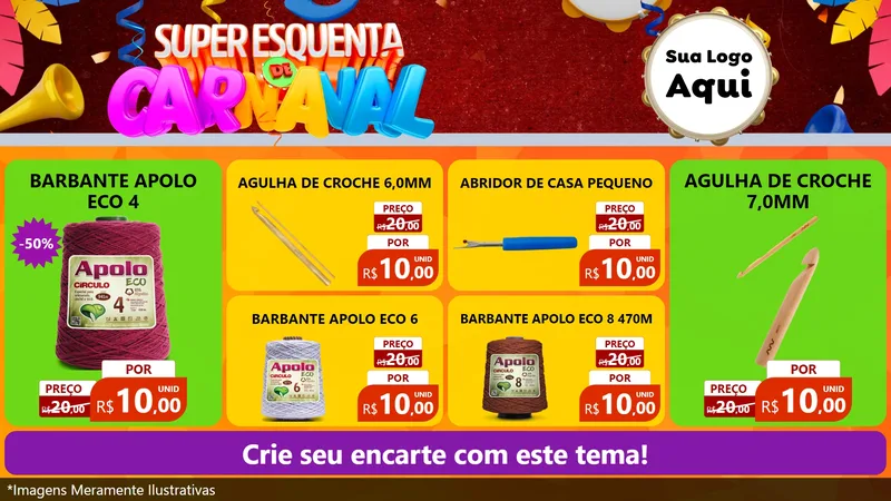 Modelo de TV para TV Horizontal com o tema Super Esquenta de Carnaval para Armarinho e Aviamentos