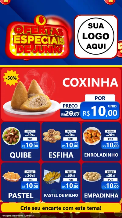 Modelo de Rede Social para Stories com o tema Ofertas Especiais de Junho para Salgadaria