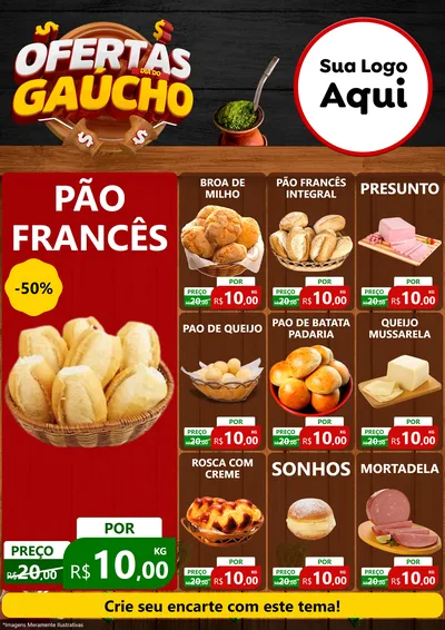 Modelo de Encarte para Encarte A4 Vertical com o tema Ofertas Dia do Gaúcho para Padaria