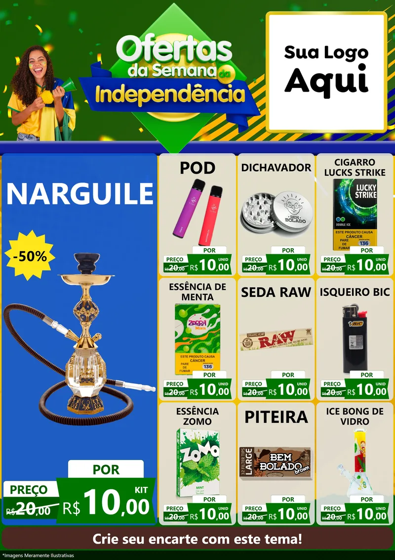 Modelo de Encarte para Encarte A4 Vertical com o tema Ofertas da Semana da Independência para Tabacaria