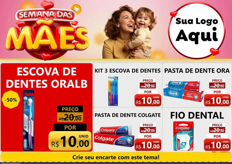 Modelo de Encarte para Encarte A4 Horizontal com o tema Semana das Mães para Higiene Pessoal