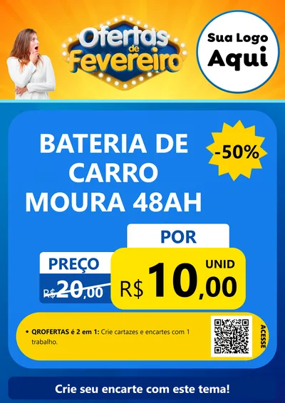 Modelo de Cartaz para Cartaz A4 Vertical com o tema Ofertas de Fevereiro para Baterias Elétricas