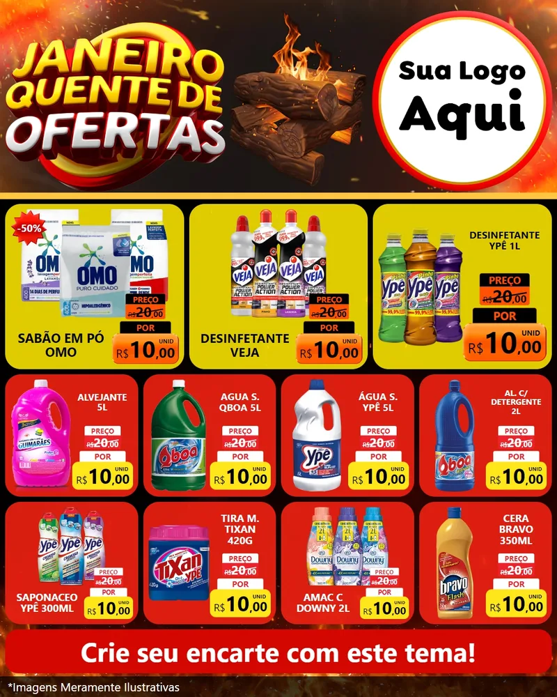 Modelo de Rede Social para Feed Instagram com o tema Janeiro Quente de Ofertas para Produtos de Limpeza