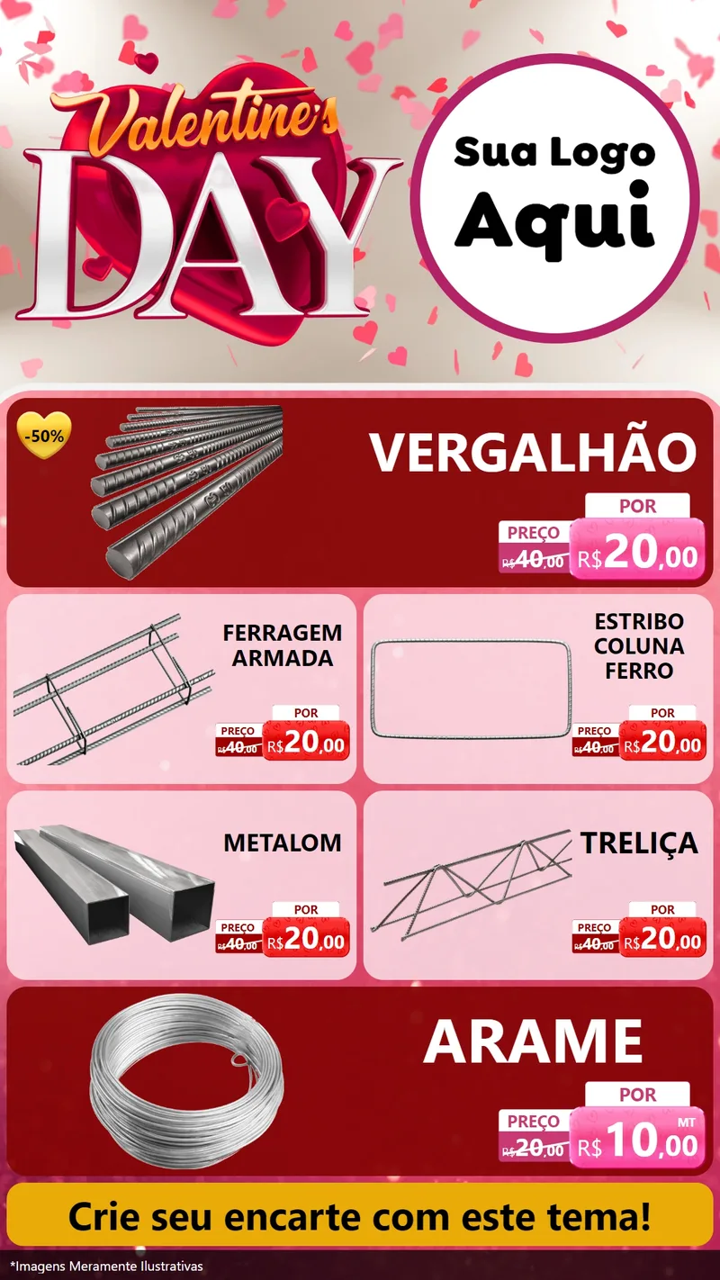 Modelo de TV para TV Vertical com o tema Valentine's Day para Ferragens