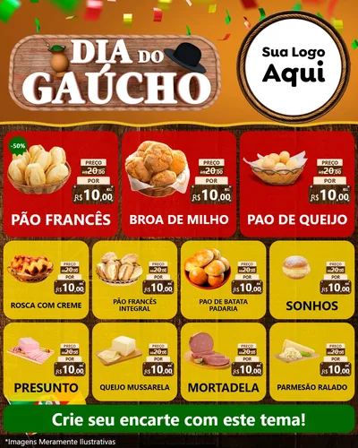 Modelo de Rede Social para Feed Instagram com o tema Dia do Gaúcho para Padaria
