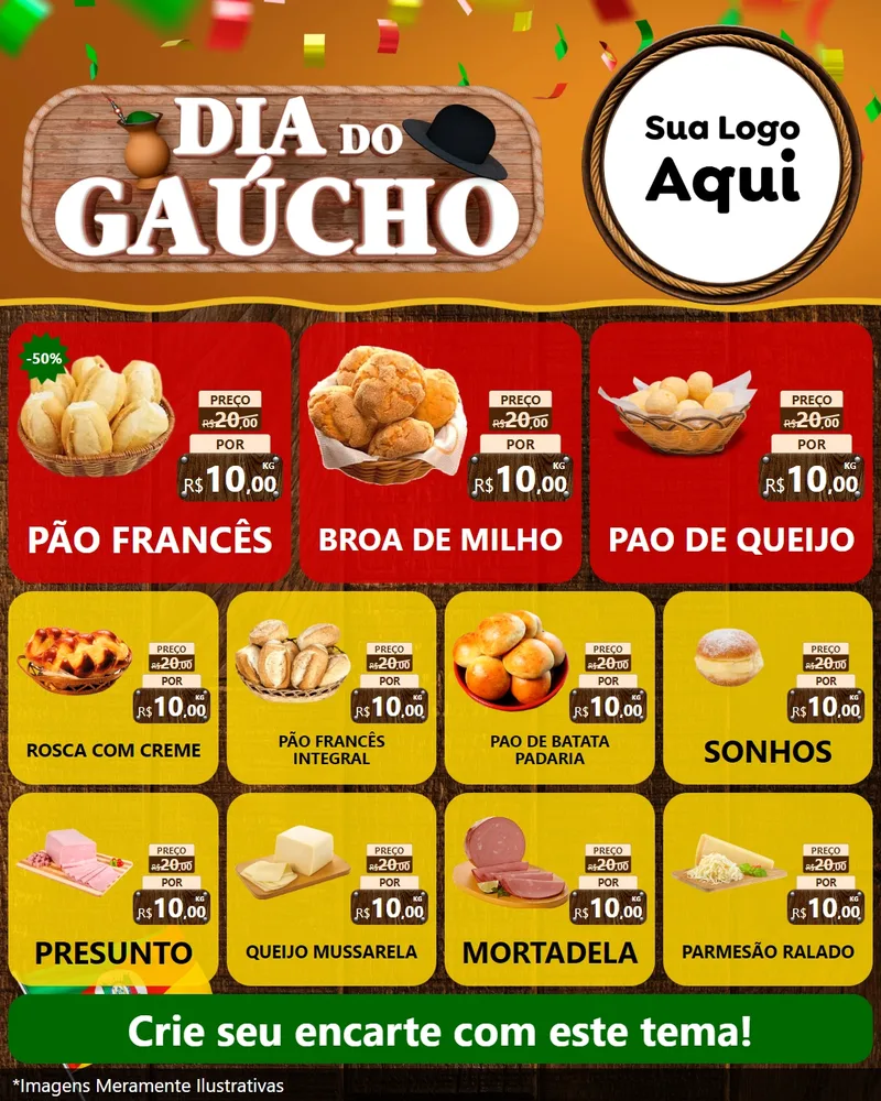 Modelo de Rede Social para Feed Instagram com o tema Dia do Gaúcho para Padaria