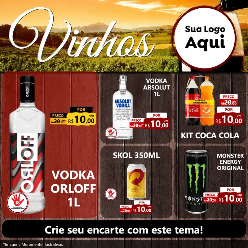 Modelo de Rede Social para Feed Facebook com o tema Vinhos para Distribuidora de bebidas