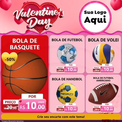 Modelo de Rede Social para Feed Facebook com o tema Valentine's Day para Artigos Esportivos