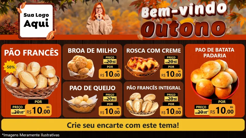 Modelo de TV para TV Horizontal com o tema Bem-vindo Outono para Padaria