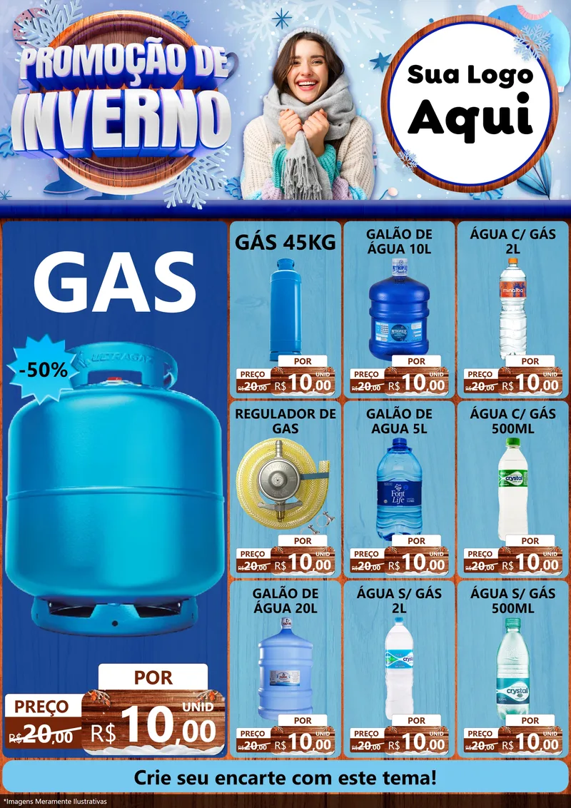 Modelo de Encarte para Encarte A4 Vertical com o tema Promoção de Inverno para Água e gás