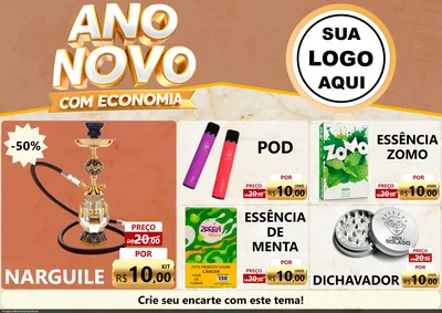 Modelo de Encarte para Encarte A4 Horizontal com o tema Ano Novo Com Economia para Tabacaria