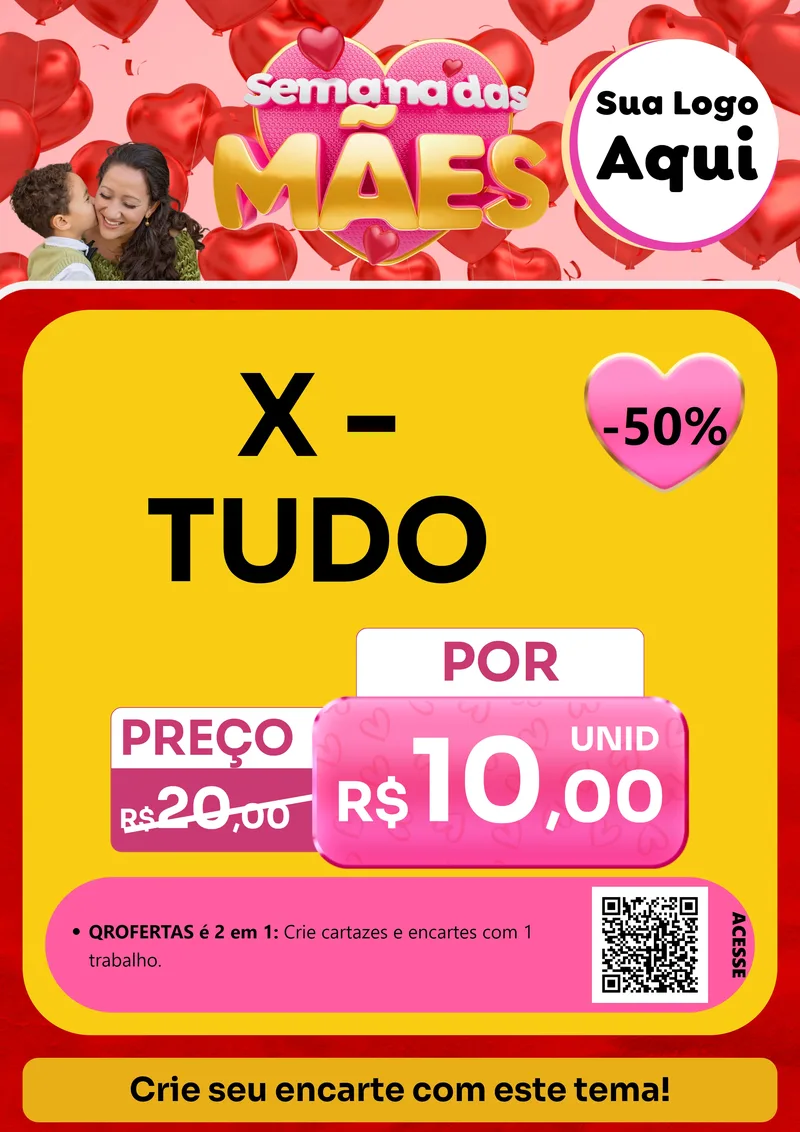 Modelo de Cartaz para Cartaz A4 Vertical com o tema Semana Das Mães para Hamburgueria