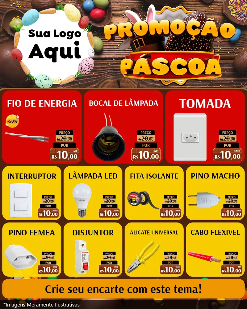 Modelo de Rede Social para Feed Instagram com o tema Promoção Páscoa para Materiais Elétricos