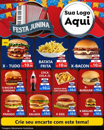 Modelo de Rede Social para Feed Instagram com o tema Festa Junina para Hamburgueria