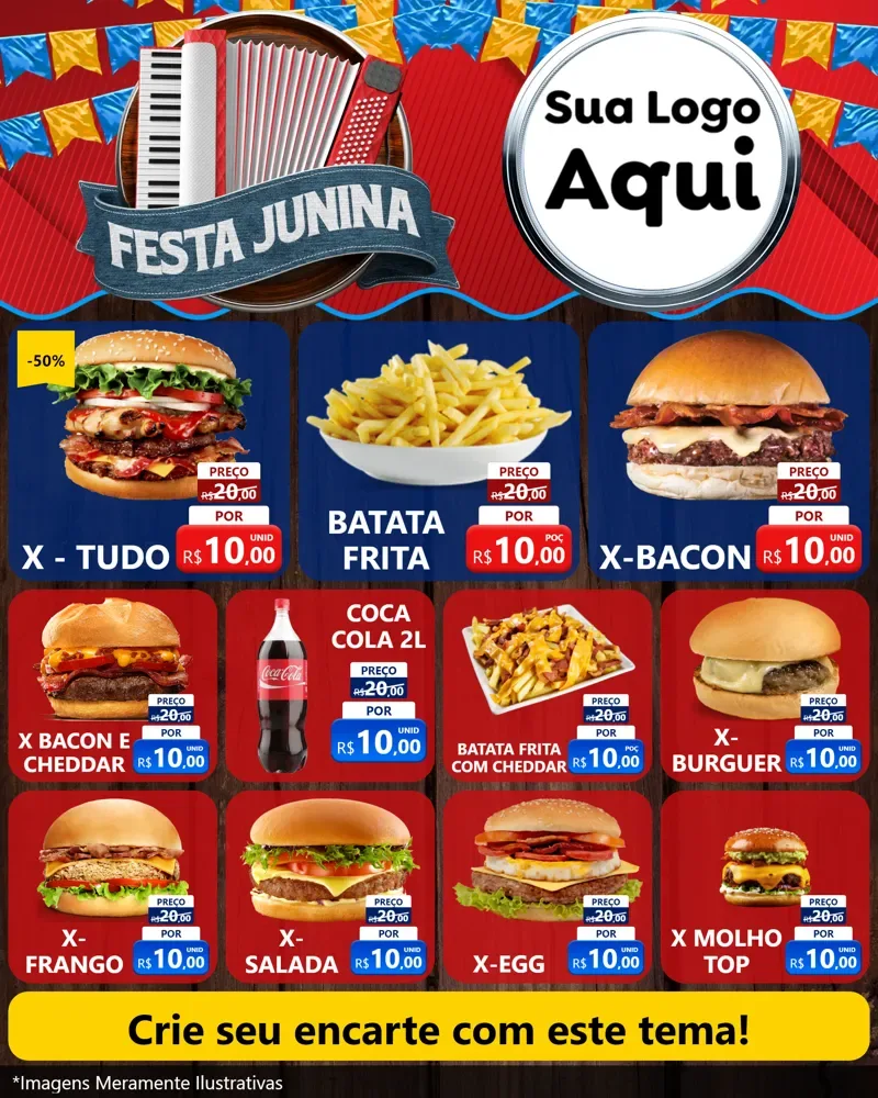 Modelo de Rede Social para Feed Instagram com o tema Festa Junina para Hamburgueria