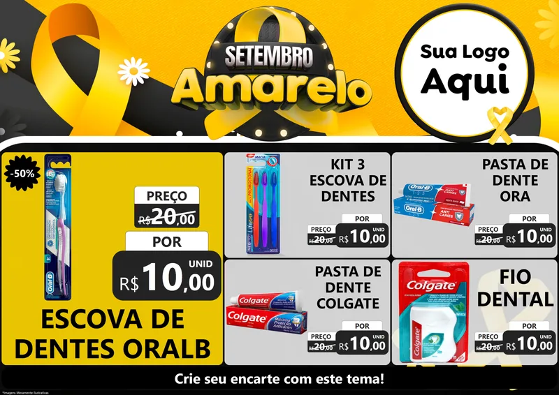 Modelo de Encarte para Encarte A4 Horizontal com o tema Setembro Amarelo para Higiene Pessoal