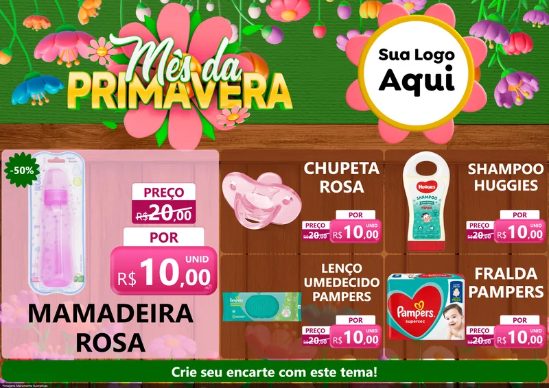 Modelo de Encarte para Encarte A4 Horizontal com o tema Mês da Primavera para Bebês