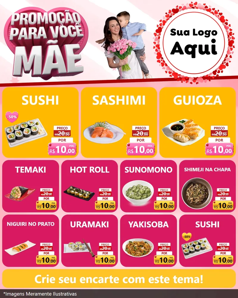 Modelo de Rede Social para Feed Instagram com o tema Promoção Para Você Mãe para Comida japonesa
