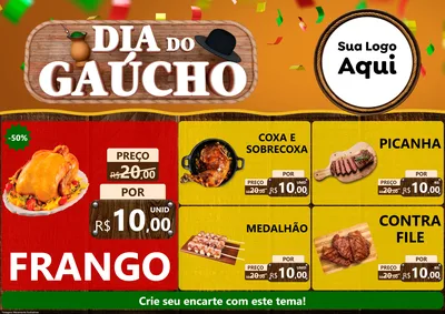 Modelo de Encarte para Encarte A4 Horizontal com o tema Dia do Gaúcho para Assados