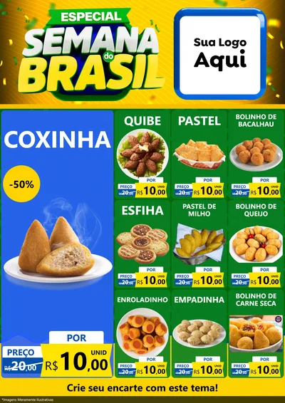 Modelo de Encarte para Encarte A4 Vertical com o tema Especial Semana do Brasil para Salgadaria