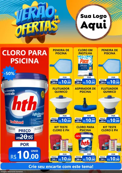 Modelo de Encarte para Encarte A4 Vertical com o tema Verão de Ofertas para Produtos para Piscina
