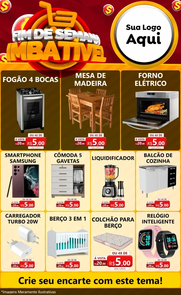 Modelo de Encarte para Encarte Grande com o tema Fim de Semana Imbatível para Móveis e Eletro