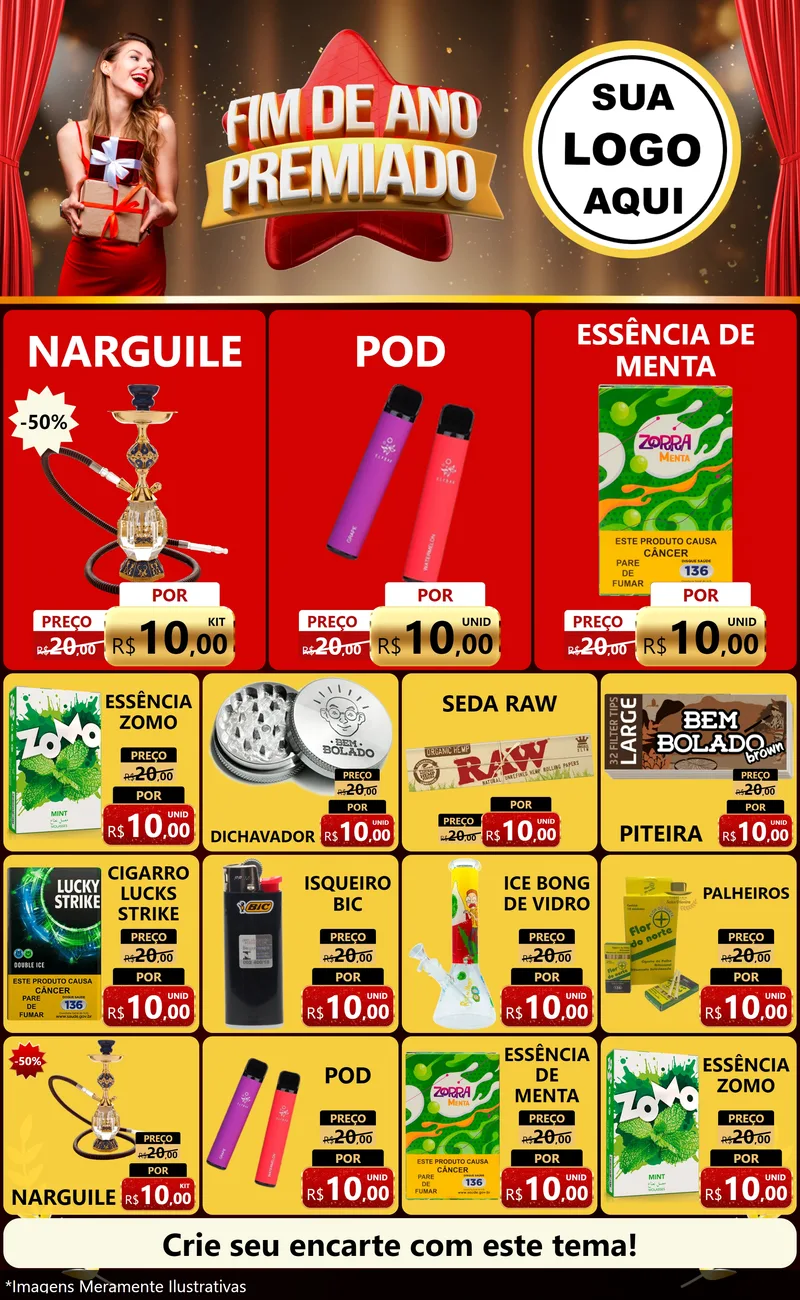 Modelo de Encarte para Encarte Grande com o tema Fim de Ano Premiado para Tabacaria