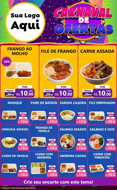 Modelo de Encarte para Encarte Grande com o tema Carnaval de Ofertas para Restaurante
