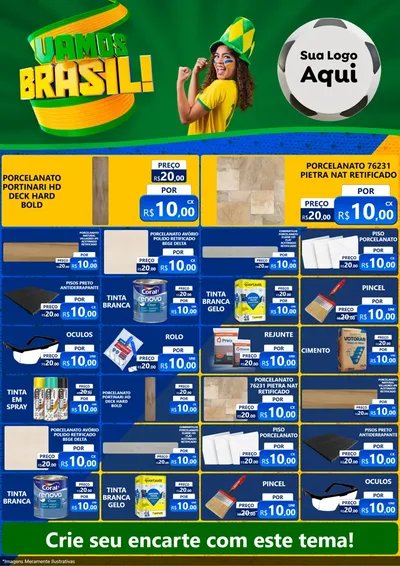 Modelo de Encarte para Encarte A4 Vertical com o tema Vamos Brasil - Copa para Pisos e revestimentos