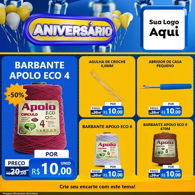 Modelo de Rede Social para Feed Facebook com o tema Aniversário para Armarinho e Aviamentos