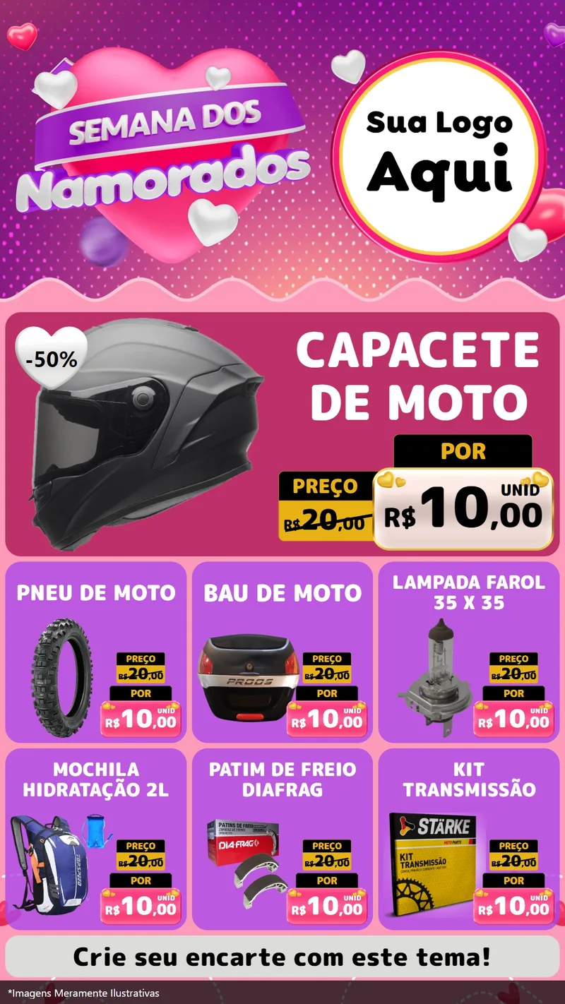 Modelo de Rede Social para Stories com o tema Semana dos Namorados para Moto peças