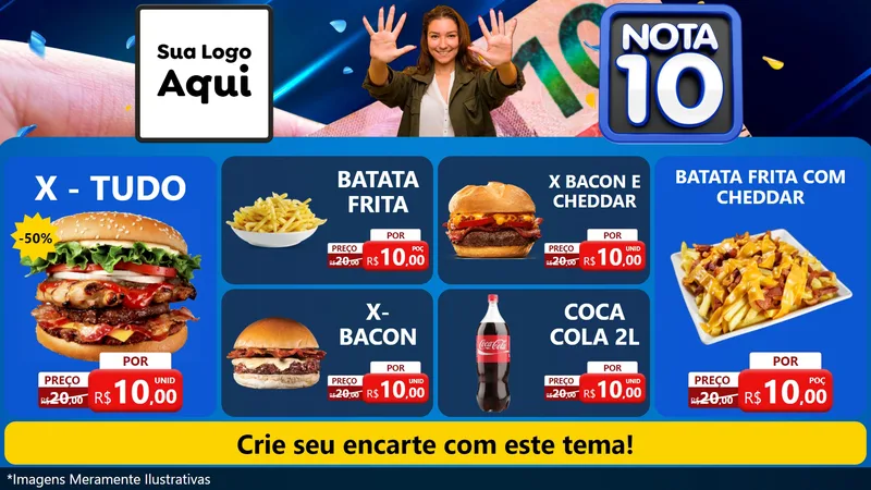 Modelo de TV para TV Horizontal com o tema Nota 10 para Hamburgueria