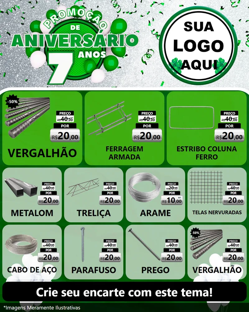 Modelo de Rede Social para Feed Instagram com o tema Promoção de Aniversário - 7 Anos para Ferragens