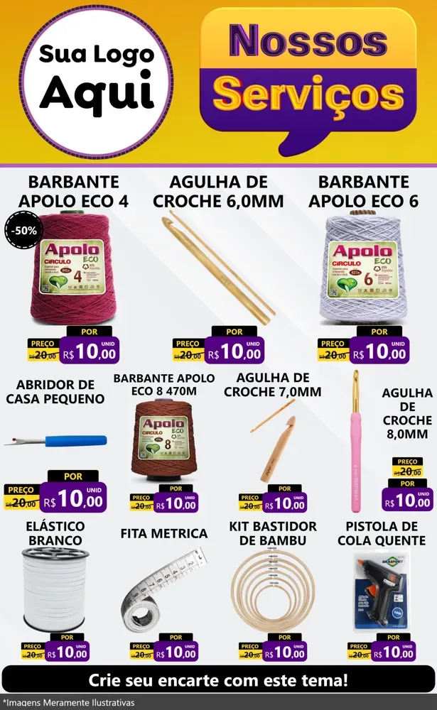 Modelo de Encarte para Encarte Grande com o tema Nossos Serviços para Armarinho e Aviamentos