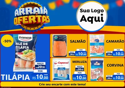 Modelo de Encarte para Encarte A4 Horizontal com o tema Arraiá de Ofertas - Junina para Peixaria