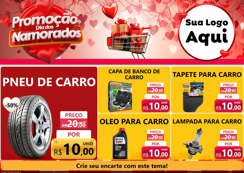 Modelo de Encarte para Encarte A4 Horizontal com o tema Promoção Dia dos Namorados para Auto peças